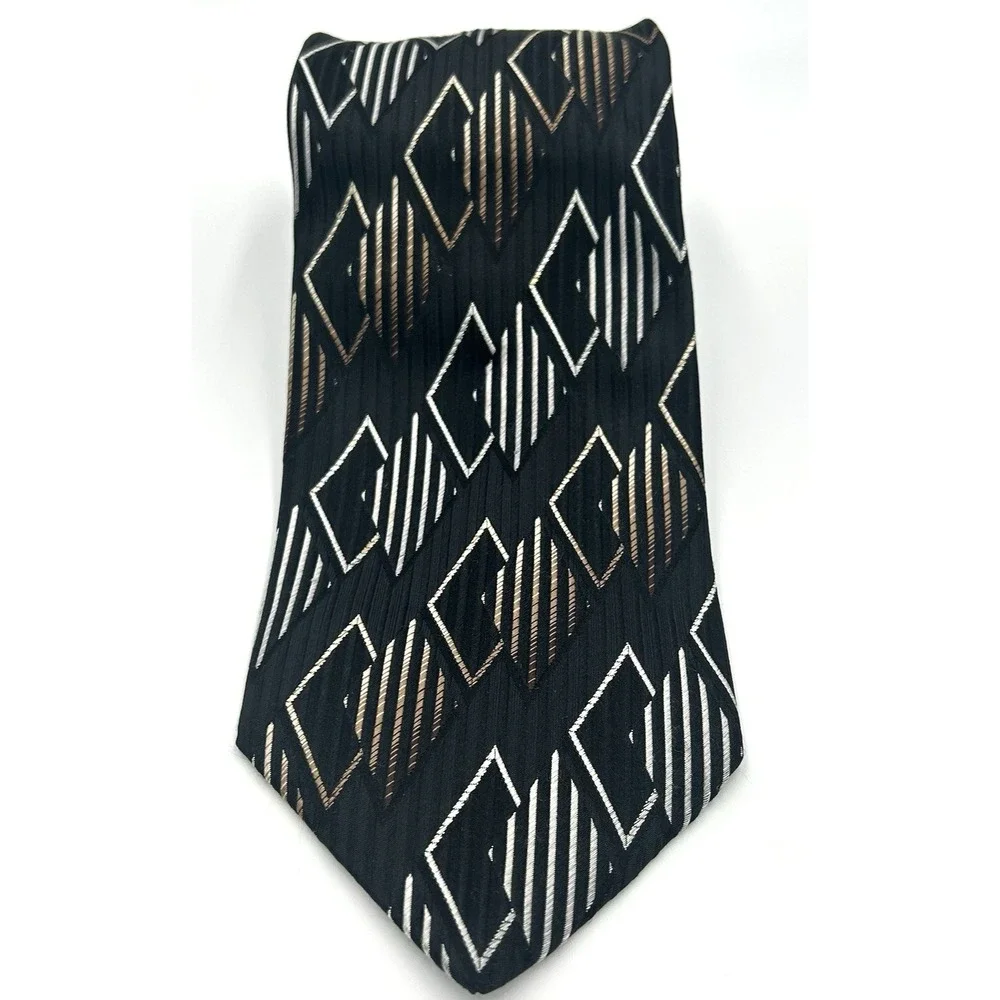 Louis Dell'Olio Made in‎ Italy Silk Men's Neck Tie Black Geometric 3.75W 60 L